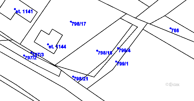 Parcela st. 798/18 v KÚ Hanušovice, Katastrální mapa