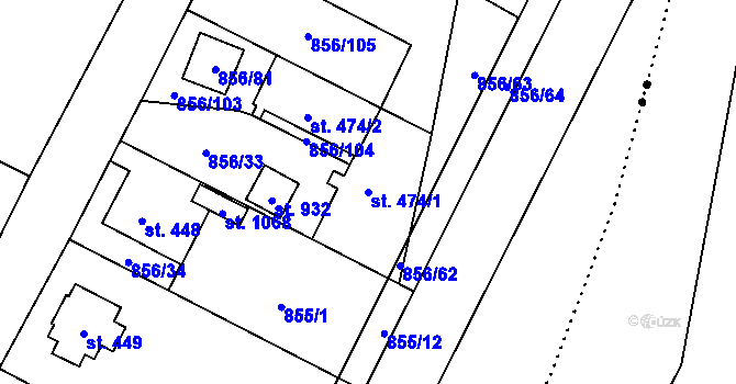 Parcela st. 474/1 v KÚ Hanušovice, Katastrální mapa