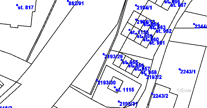Parcela st. 2193/29 v KÚ Hanušovice, Katastrální mapa