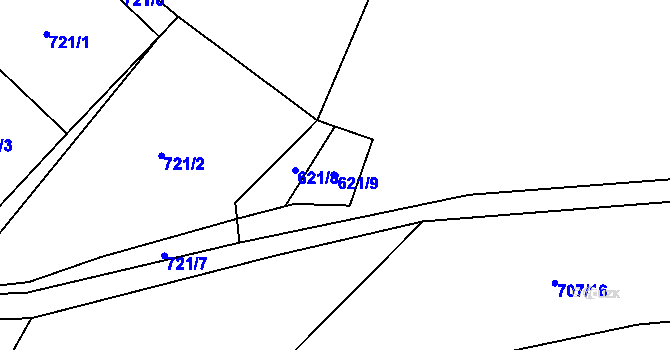 Parcela st. 621/9 v KÚ Hanušovice, Katastrální mapa