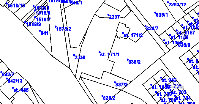Parcela st. 171/1 v KÚ Hanušovice, Katastrální mapa