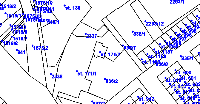 Parcela st. 171/2 v KÚ Hanušovice, Katastrální mapa