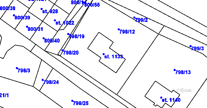 Parcela st. 1133 v KÚ Hanušovice, Katastrální mapa