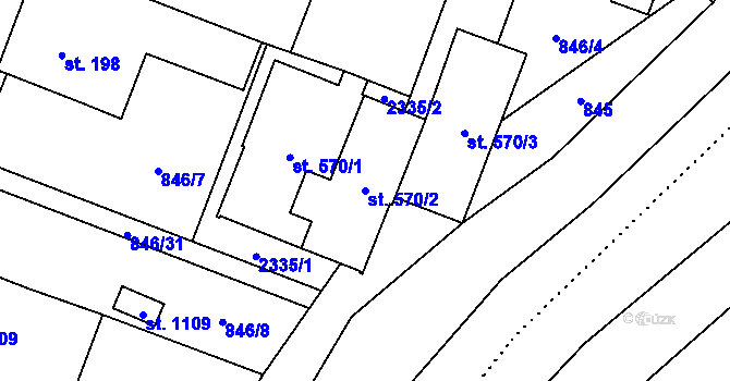 Parcela st. 570/2 v KÚ Hanušovice, Katastrální mapa