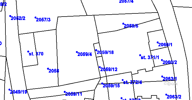 Parcela st. 2059/18 v KÚ Hanušovice, Katastrální mapa