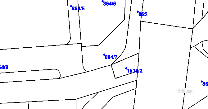 Parcela st. 864/7 v KÚ Hanušovice, Katastrální mapa