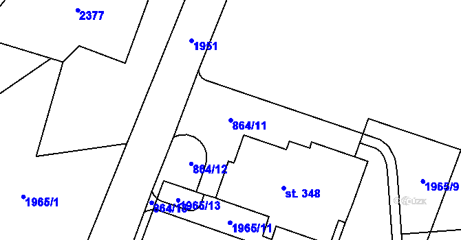 Parcela st. 864/11 v KÚ Hanušovice, Katastrální mapa