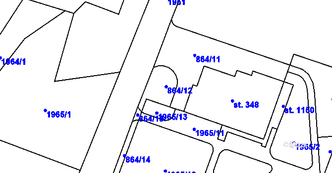 Parcela st. 864/12 v KÚ Hanušovice, Katastrální mapa