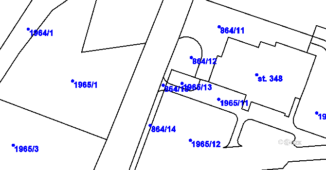 Parcela st. 864/13 v KÚ Hanušovice, Katastrální mapa