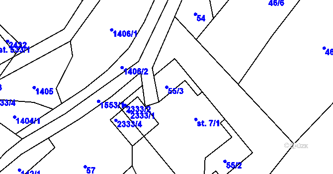 Parcela st. 55/3 v KÚ Hanušovice, Katastrální mapa
