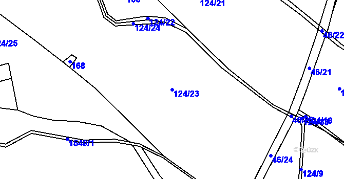 Parcela st. 124/23 v KÚ Hanušovice, Katastrální mapa