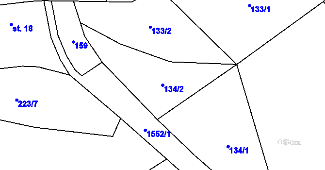 Parcela st. 134/2 v KÚ Hanušovice, Katastrální mapa