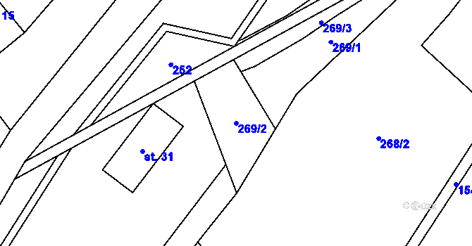 Parcela st. 269/2 v KÚ Hanušovice, Katastrální mapa
