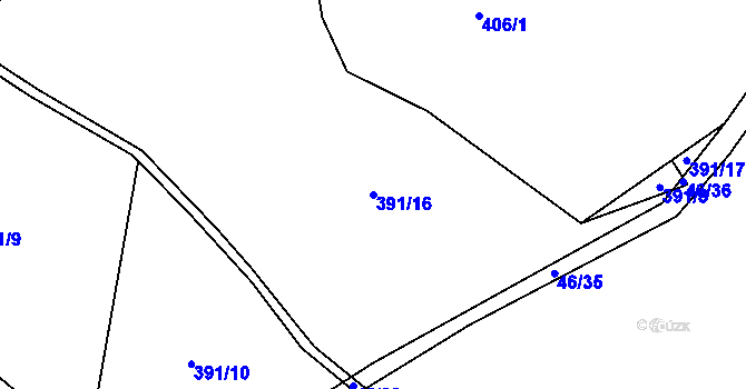 Parcela st. 391/16 v KÚ Hanušovice, Katastrální mapa