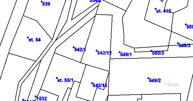 Parcela st. 542/12 v KÚ Hanušovice, Katastrální mapa