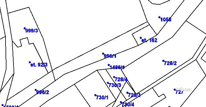 Parcela st. 996/1 v KÚ Hanušovice, Katastrální mapa