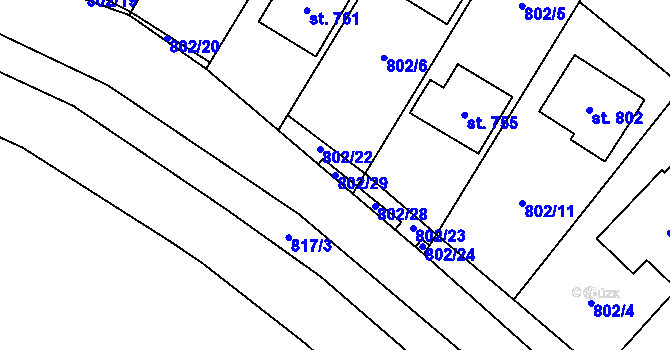 Parcela st. 802/29 v KÚ Hanušovice, Katastrální mapa