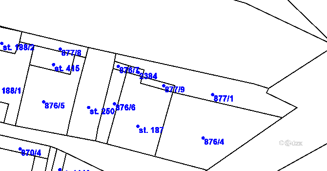 Parcela st. 877/9 v KÚ Hanušovice, Katastrální mapa