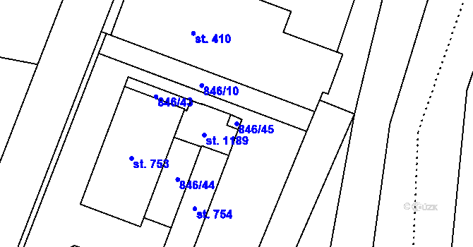 Parcela st. 846/45 v KÚ Hanušovice, Katastrální mapa