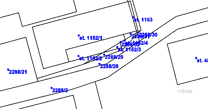 Parcela st. 2288/29 v KÚ Hanušovice, Katastrální mapa