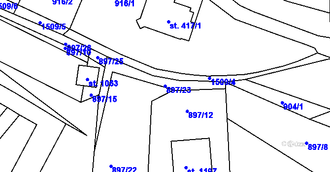 Parcela st. 897/23 v KÚ Hanušovice, Katastrální mapa