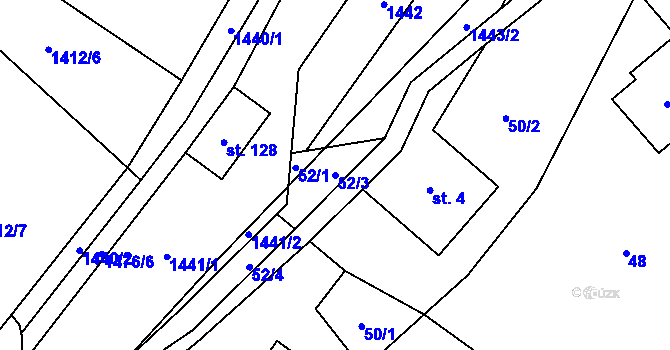 Parcela st. 52/3 v KÚ Hanušovice, Katastrální mapa