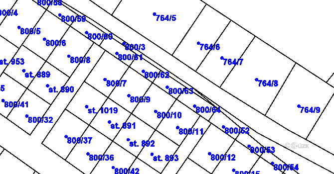 Parcela st. 800/63 v KÚ Hanušovice, Katastrální mapa