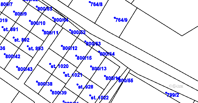 Parcela st. 800/54 v KÚ Hanušovice, Katastrální mapa