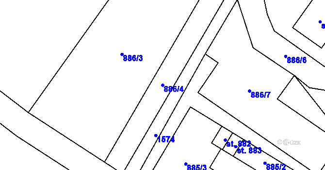 Parcela st. 886/4 v KÚ Hanušovice, Katastrální mapa