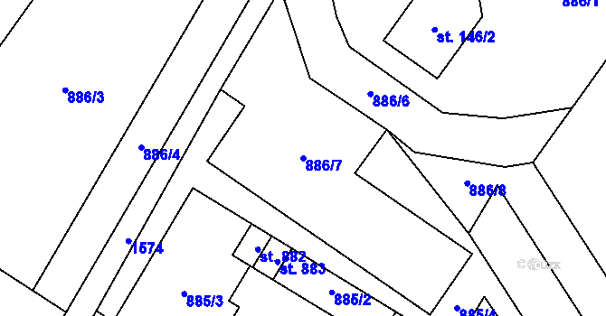 Parcela st. 886/7 v KÚ Hanušovice, Katastrální mapa