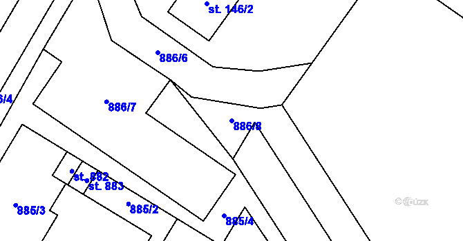 Parcela st. 886/8 v KÚ Hanušovice, Katastrální mapa