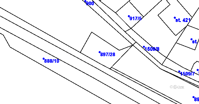 Parcela st. 897/28 v KÚ Hanušovice, Katastrální mapa