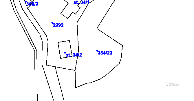 Parcela st. 334/23 v KÚ Hanušovice, Katastrální mapa