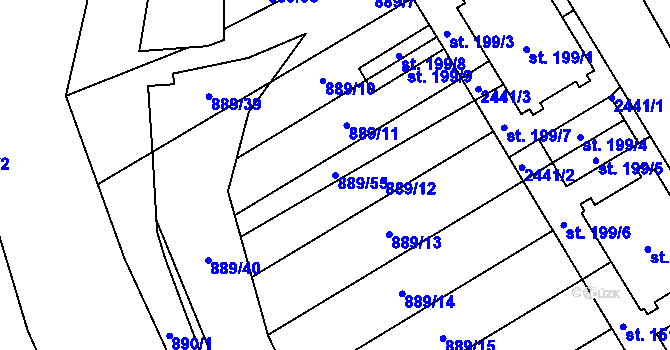 Parcela st. 889/55 v KÚ Hanušovice, Katastrální mapa