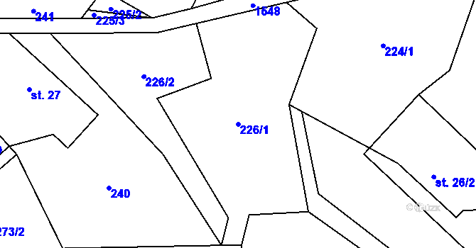 Parcela st. 226/1 v KÚ Hanušovice, Katastrální mapa