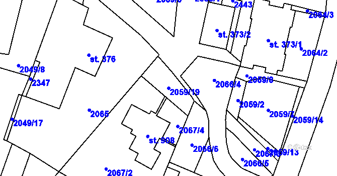 Parcela st. 2059/19 v KÚ Hanušovice, Katastrální mapa