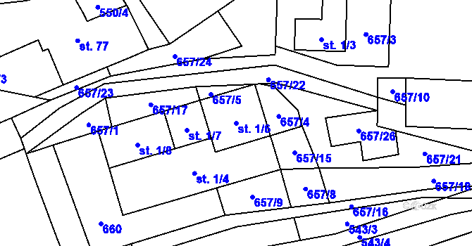Parcela st. 1/6 v KÚ Hynčice nad Moravou, Katastrální mapa