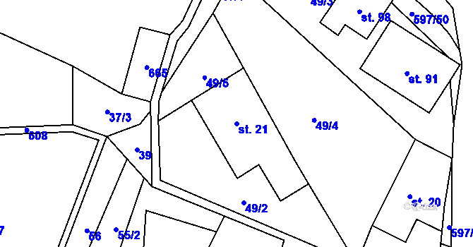 Parcela st. 21 v KÚ Hynčice nad Moravou, Katastrální mapa