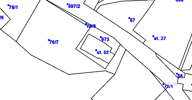 Parcela st. 52 v KÚ Hynčice nad Moravou, Katastrální mapa