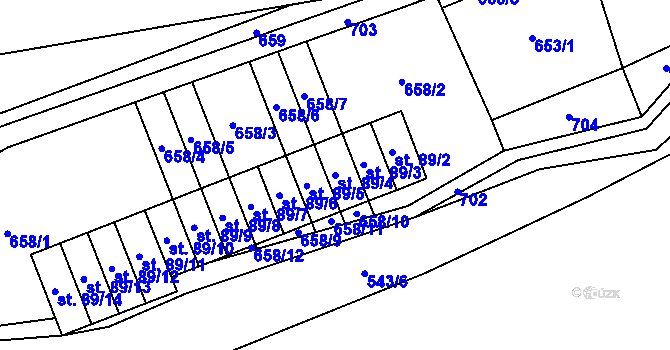 Parcela st. 89/4 v KÚ Hynčice nad Moravou, Katastrální mapa