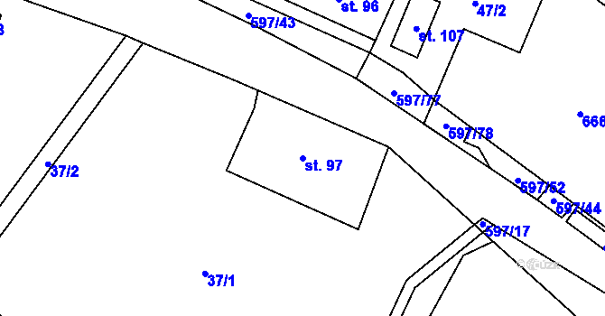 Parcela st. 97 v KÚ Hynčice nad Moravou, Katastrální mapa