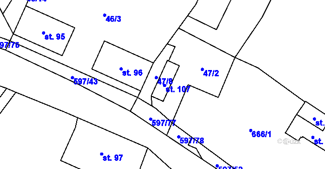 Parcela st. 107 v KÚ Hynčice nad Moravou, Katastrální mapa