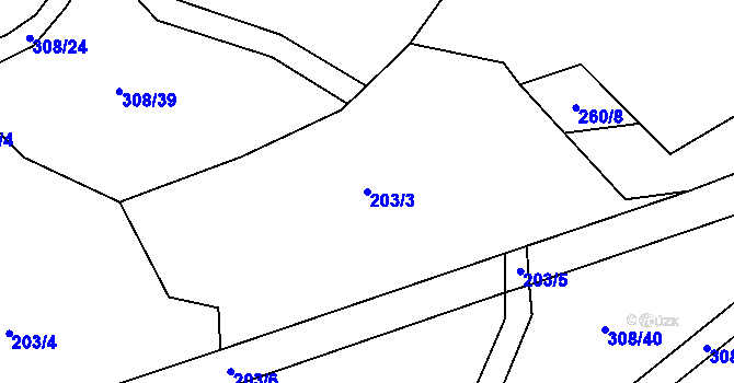 Parcela st. 203/3 v KÚ Hynčice nad Moravou, Katastrální mapa