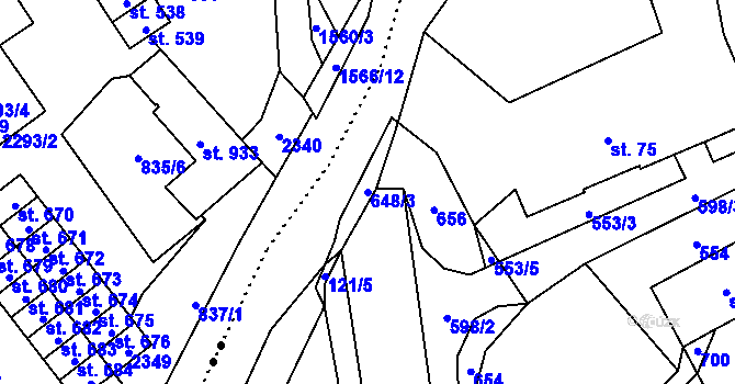 Parcela st. 648/3 v KÚ Hynčice nad Moravou, Katastrální mapa