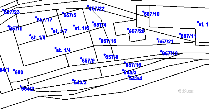 Parcela st. 657/8 v KÚ Hynčice nad Moravou, Katastrální mapa