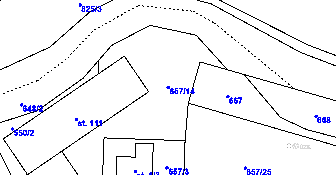 Parcela st. 657/14 v KÚ Hynčice nad Moravou, Katastrální mapa