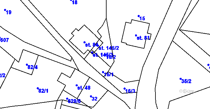 Parcela st. 16/2 v KÚ Hynčice nad Moravou, Katastrální mapa