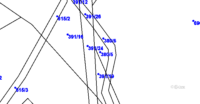 Parcela st. 380/5 v KÚ Hynčice nad Moravou, Katastrální mapa