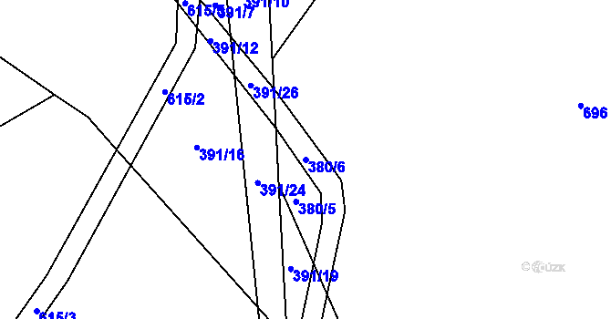 Parcela st. 380/6 v KÚ Hynčice nad Moravou, Katastrální mapa