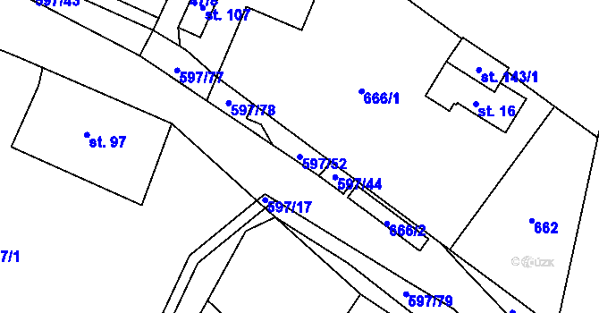 Parcela st. 597/52 v KÚ Hynčice nad Moravou, Katastrální mapa